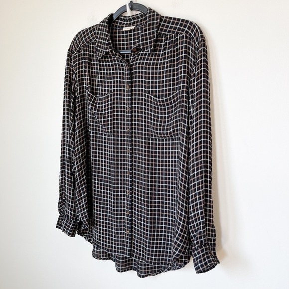 Anthropologie Pilcro Hadley Oversized Plaid Button Up Shirt Womens Medium Black - Picture 4 of 11